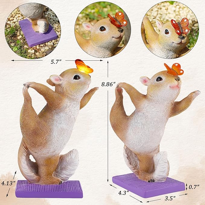 Solar Yoga Squirrel Garden Statue with Lighted Butterfly - IP44 Resin Outdoor Decor
