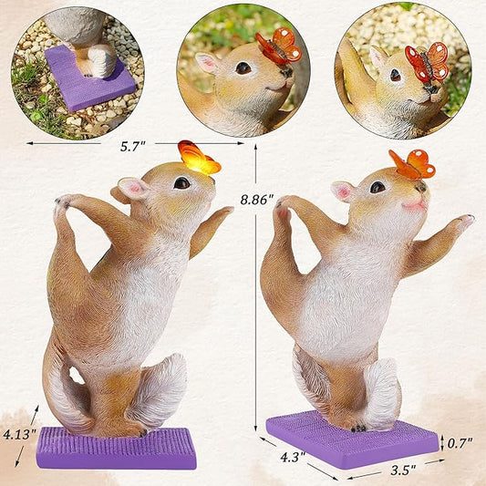 Solar Yoga Squirrel Garden Statue with Lighted Butterfly - IP44 Resin Outdoor Decor