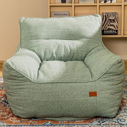Sage Green Chenille Memory Foam Bean Bag Armchair - Deep Recline Lounge Chair with Armrests for Reading Nook, Nursery, and Boho Bedroom
