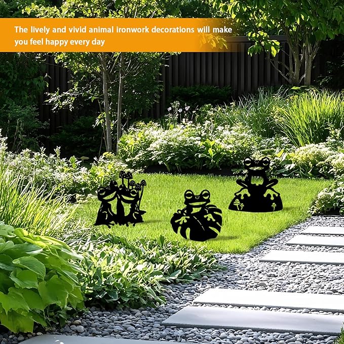 3-Pack Frog Metal Garden Stakes - Weather-Resistant Yard and Patio Decor