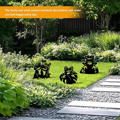 3-Pack Frog Metal Garden Stakes - Weather-Resistant Yard and Patio Decor