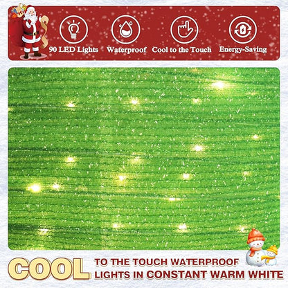 Warm white LED lights on green glitter fabric sheet for waterproof-style light display