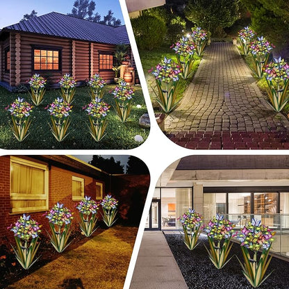 Solar Metal Iris Flower Garden Stakes with Color-Changing Butterflies - IP67 Waterproof Set of 3