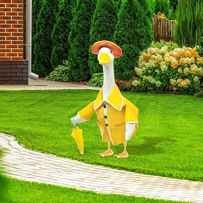 Porch Goose Raincoat Outfit with Umbrella - 23-Inch Waterproof PU Leather Goose Clothes