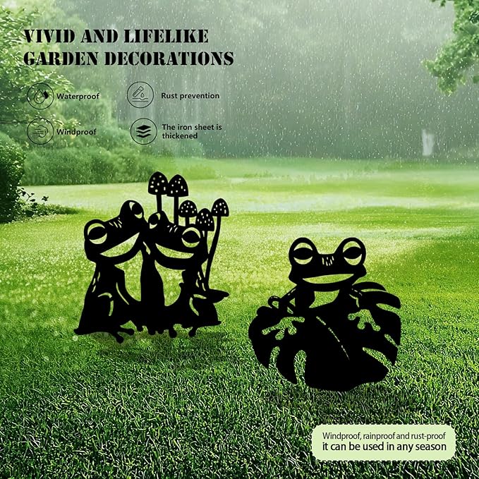 3-Pack Frog Metal Garden Stakes - Weather-Resistant Yard and Patio Decor