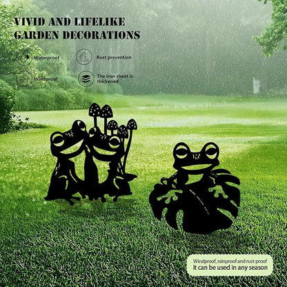 3-Pack Frog Metal Garden Stakes - Weather-Resistant Yard and Patio Decor