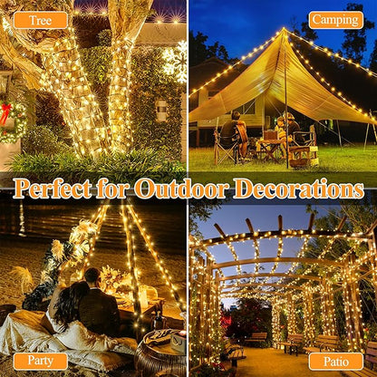 Solar String Lights 2 Pack – 600 LED 197ft Warm White | IP67 Waterproof | Auto Dusk-to-Dawn | 8 Modes Memory | Large Garden Patio Camping Wedding Outdoor