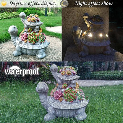 Mother and Baby Turtle Solar Garden Light - Hand-Painted Resin Figurine with 6 Warm White LEDs for Garden, Lawn, Patio, and Balcony