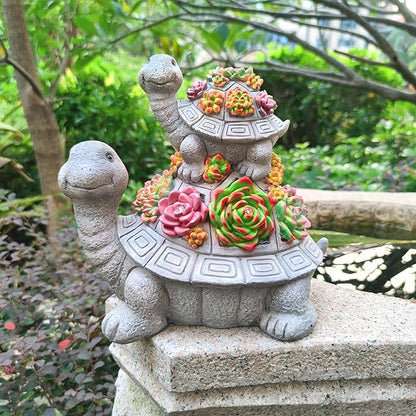 Mother and Baby Turtle Solar Garden Light - Hand-Painted Resin Figurine with 6 Warm White LEDs for Garden, Lawn, Patio, and Balcony