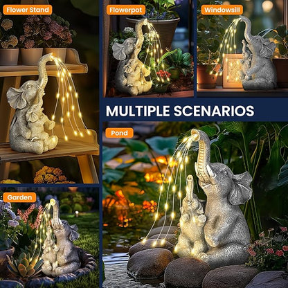 Solar Elephant Garden Statue with LED Light - IP65 Waterproof Resin Decor