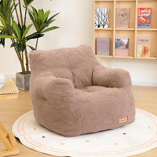 Blush Teddy Faux Fur Bean Bag Armchair - Soft Memory Foam Reading Chair for Kids Room, Reading Corner, Nursery, and Toddler Story Time