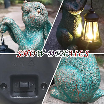 Solar Rabbit Garden Statue Holding Lantern - Resin Outdoor Decor with Warm Welcoming Glow