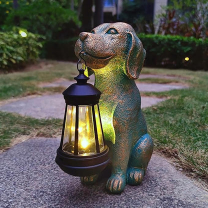 Solar Dog Garden Statue Holding Lantern - Hand-Painted UV-Resistant Resin Outdoor Decor Gift
