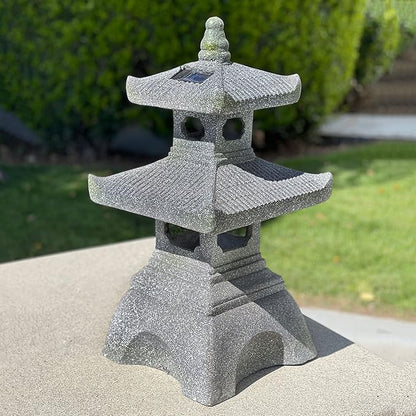 2-Tier Pagoda Solar Garden Statue with LED Light - 26-Inch Zen Outdoor Decor