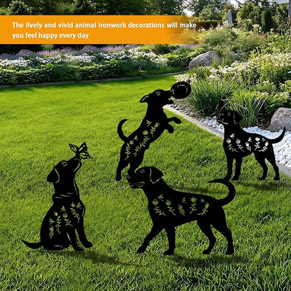 4-Pack Dog Metal Garden Stakes - Weather-Resistant Puppy Yard and Patio Decor