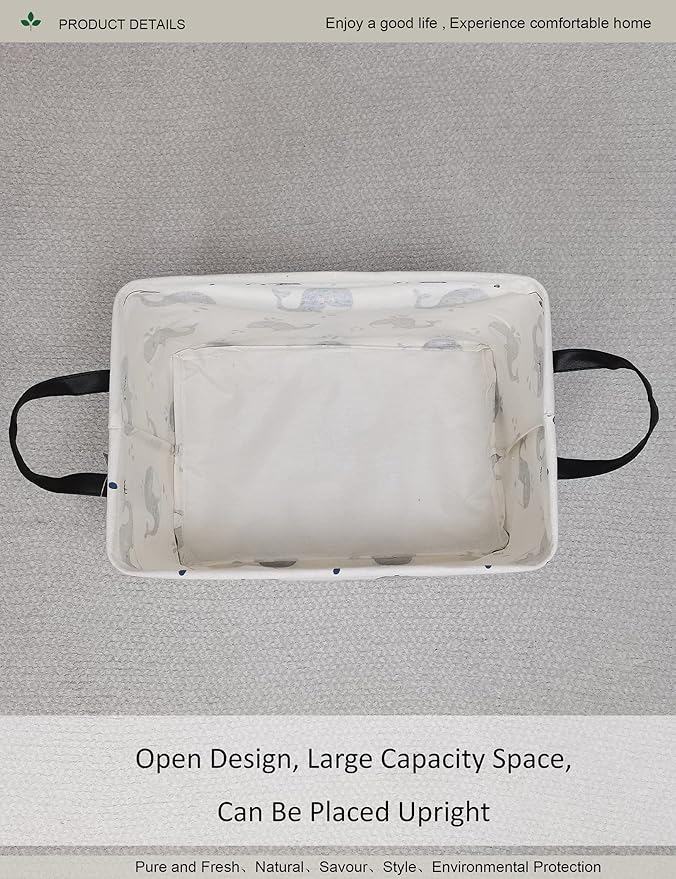 Whale Print Canvas Storage Basket - Waterproof Collapsible Nursery Basket for Toys, Laundry, and Baby Gifts