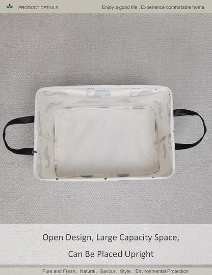 Whale Print Canvas Storage Basket - Waterproof Collapsible Nursery Basket for Toys, Laundry, and Baby Gifts