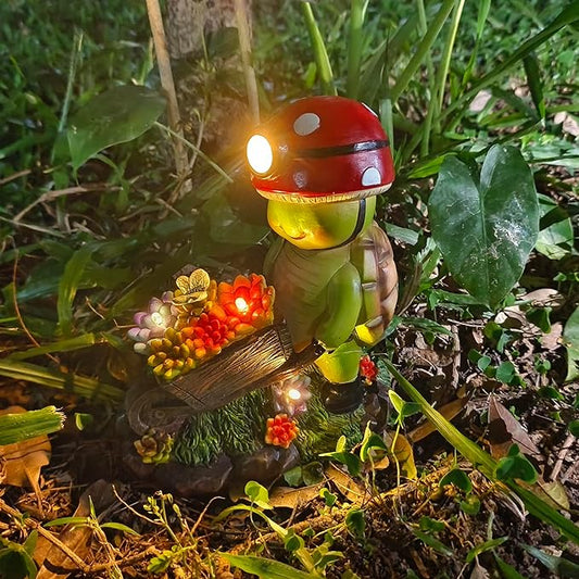 Green Turtle Solar Garden Statue with 4 LED Lights - Resin Outdoor Decor