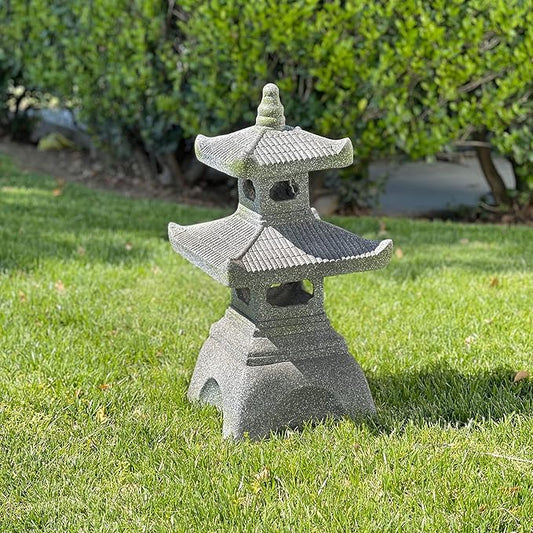 2-Tier Pagoda Solar Garden Statue with LED Light - 26-Inch Zen Outdoor Decor
