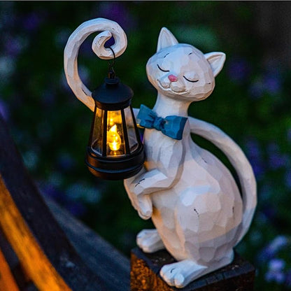 Pearly Paw Cat Solar Garden Light - LED Resin Statue for Indoor and Outdoor Decor