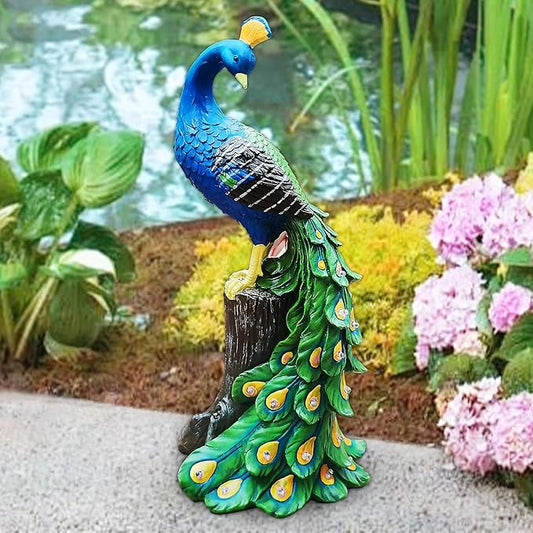 Peacock Solar Garden Statue with Succulent LED Lights - Outdoor Resin Decor