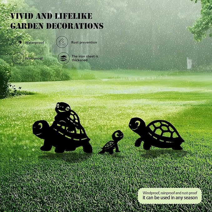 3-Pack Turtle Metal Garden Stakes - Weather-Resistant Yard and Patio Decor