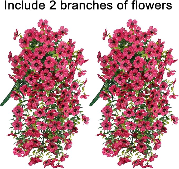 Set of 2 hot pink faux daisy hanging flower bundles with trailing green leaves
