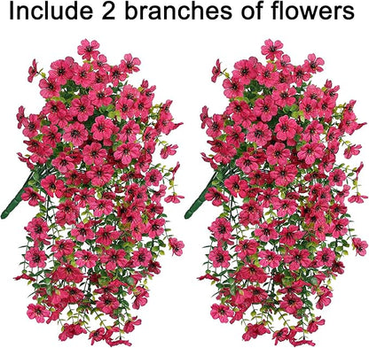 Set of 2 hot pink faux daisy hanging flower bundles with trailing green leaves