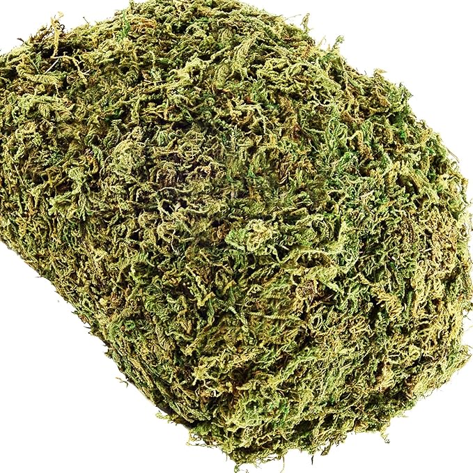 Light green faux moss filler, dense curly texture for planters and crafts