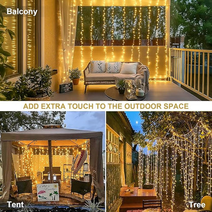 Warm White Curtain Lights – 300 LED 9.8x9.8ft | Remote Control Dimmable | UL Listed IP44 | Bedroom Backdrop Wedding Christmas Patio Dorm Indoor Outdoor