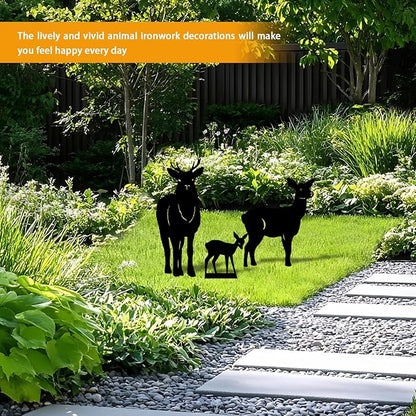 3-Pack Deer Metal Garden Stakes - Weather-Resistant Woodland Yard Decor