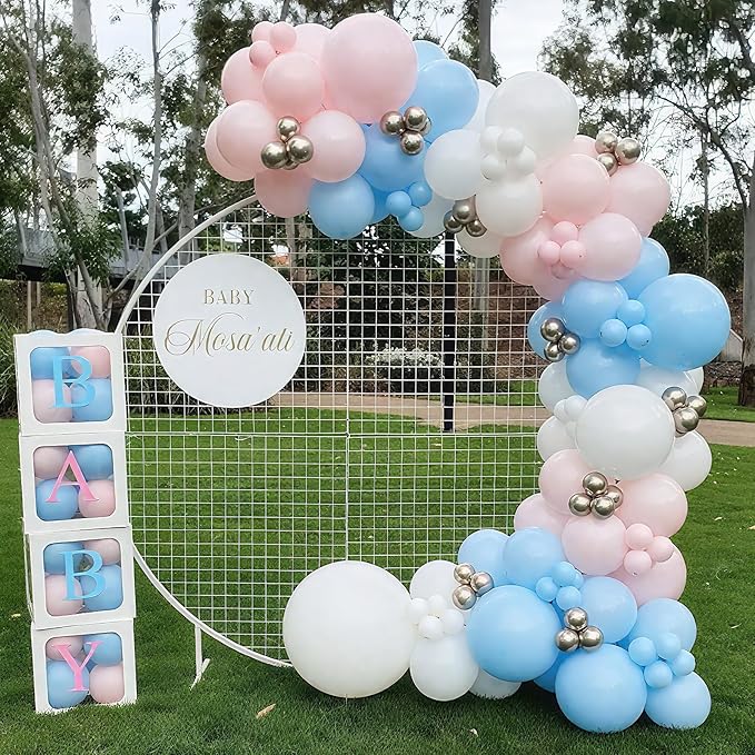 Pink & Blue Confetti Balloon Set – 35pcs 12" | Pastel Pink Blue White & Gold Confetti | Gender Reveal Baby Shower Birthday Bachelorette