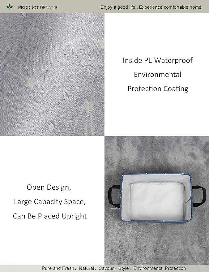 Shooting Stars Canvas Storage Hamper Basket - Foldable Waterproof Night Sky Bin for Kids Room, Teen Bedroom, and Gift Hampers