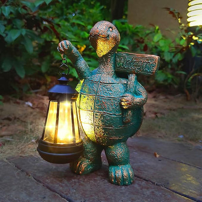 Solar Turtle Figurine with Lantern - Hand-Painted UV-Resistant Resin Garden and Patio Decor