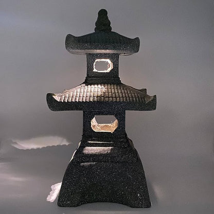 2-Tier Pagoda Solar Garden Statue with LED Light - 26-Inch Zen Outdoor Decor