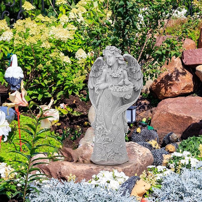 Large Angel Garden Statue with Birds - 23.5-Inch Natural Stone Detail Resin Outdoor and Indoor Sculpture