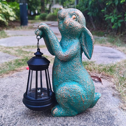 Solar Rabbit Garden Statue Holding Lantern - Resin Outdoor Decor with Warm Welcoming Glow