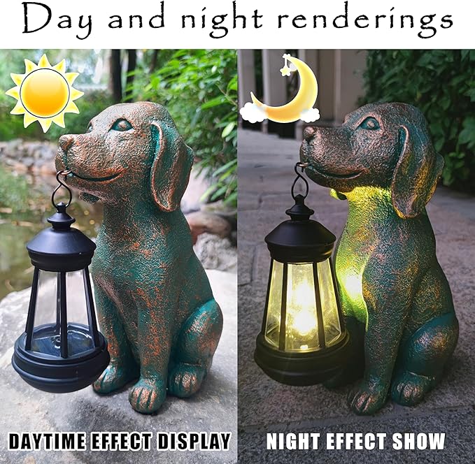 Solar Dog Garden Statue Holding Lantern - Hand-Painted UV-Resistant Resin Outdoor Decor Gift
