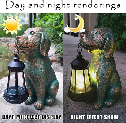 Solar Dog Garden Statue Holding Lantern - Hand-Painted UV-Resistant Resin Outdoor Decor Gift