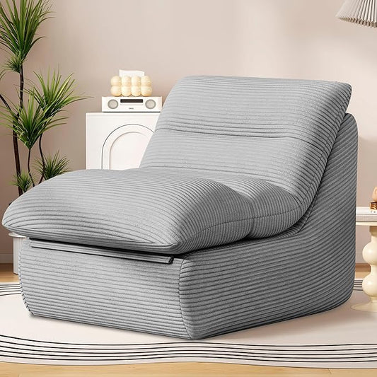 Silver Gray Corduroy Ergonomic Floor Lounge Chair - Structured Memory Foam Seat with Lumbar Support for Scandi Interiors, Nursery, and Reading Nook