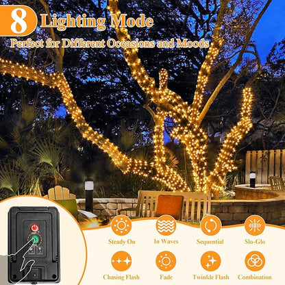 Solar String Lights – 240 LED 79ft Warm White | IP67 Waterproof | Auto Dusk-to-Dawn | 8 Modes Memory | Garden Party Wedding Outdoor Decor