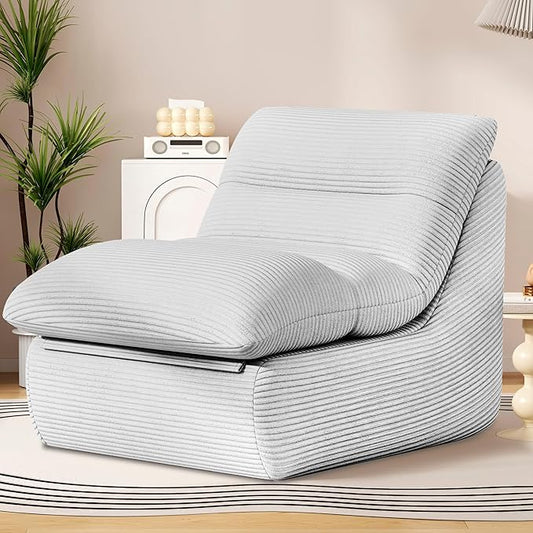 Light Gray Corduroy Ergonomic Floor Lounge Chair - Structured Memory Foam Seat with Lumbar Support for Minimal Interiors, Nursery, and the Quietest Corner in the House