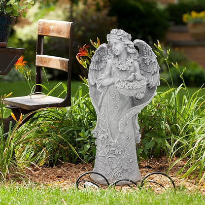 Large Angel Garden Statue with Birds - 23.5-Inch Natural Stone Detail Resin Outdoor and Indoor Sculpture