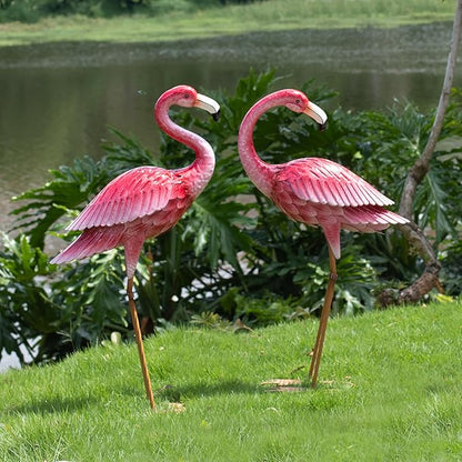 2-Pack Large Metal Flamingo Garden Statues - Textured Bird Yard Art and Event Decor