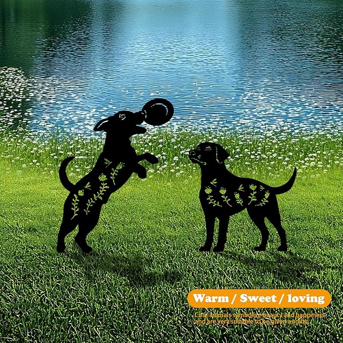 4-Pack Dog Metal Garden Stakes - Weather-Resistant Puppy Yard and Patio Decor