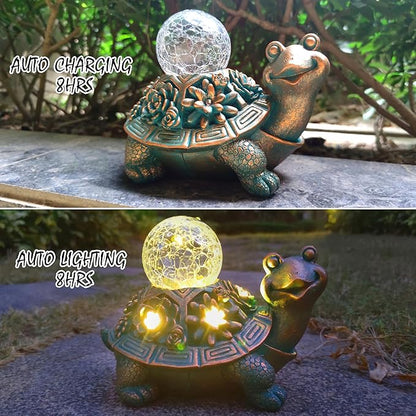 Solar Turtle Garden Statue Holding Lantern - Hand-Painted UV-Resistant Resin Outdoor Decor
