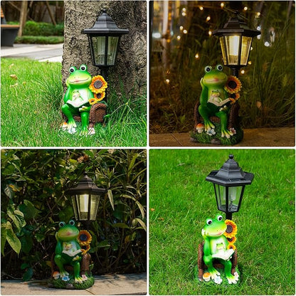 Solar Rabbit Garden Statue with Lantern - 12.5-Inch Waterproof Resin Decor