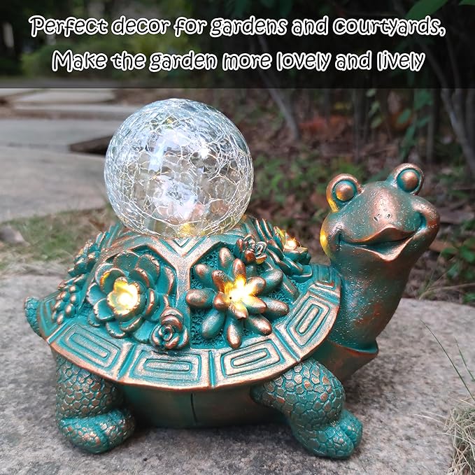 Solar Turtle Garden Statue Holding Lantern - Hand-Painted UV-Resistant Resin Outdoor Decor