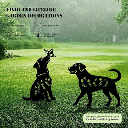 4-Pack Dog Metal Garden Stakes - Weather-Resistant Puppy Yard and Patio Decor