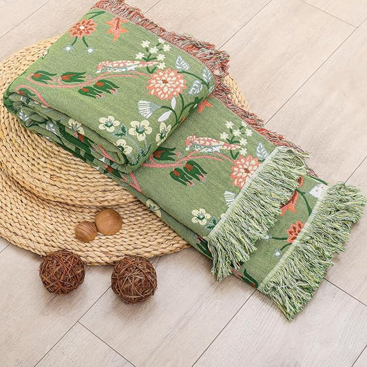 Light Green Squirrel Print Boho Cotton King Blanket – 90"x98" | 4-Layer Breathable 100% Cotton | OEKO-TEX GOTS GRS Certified Farmhouse Throw